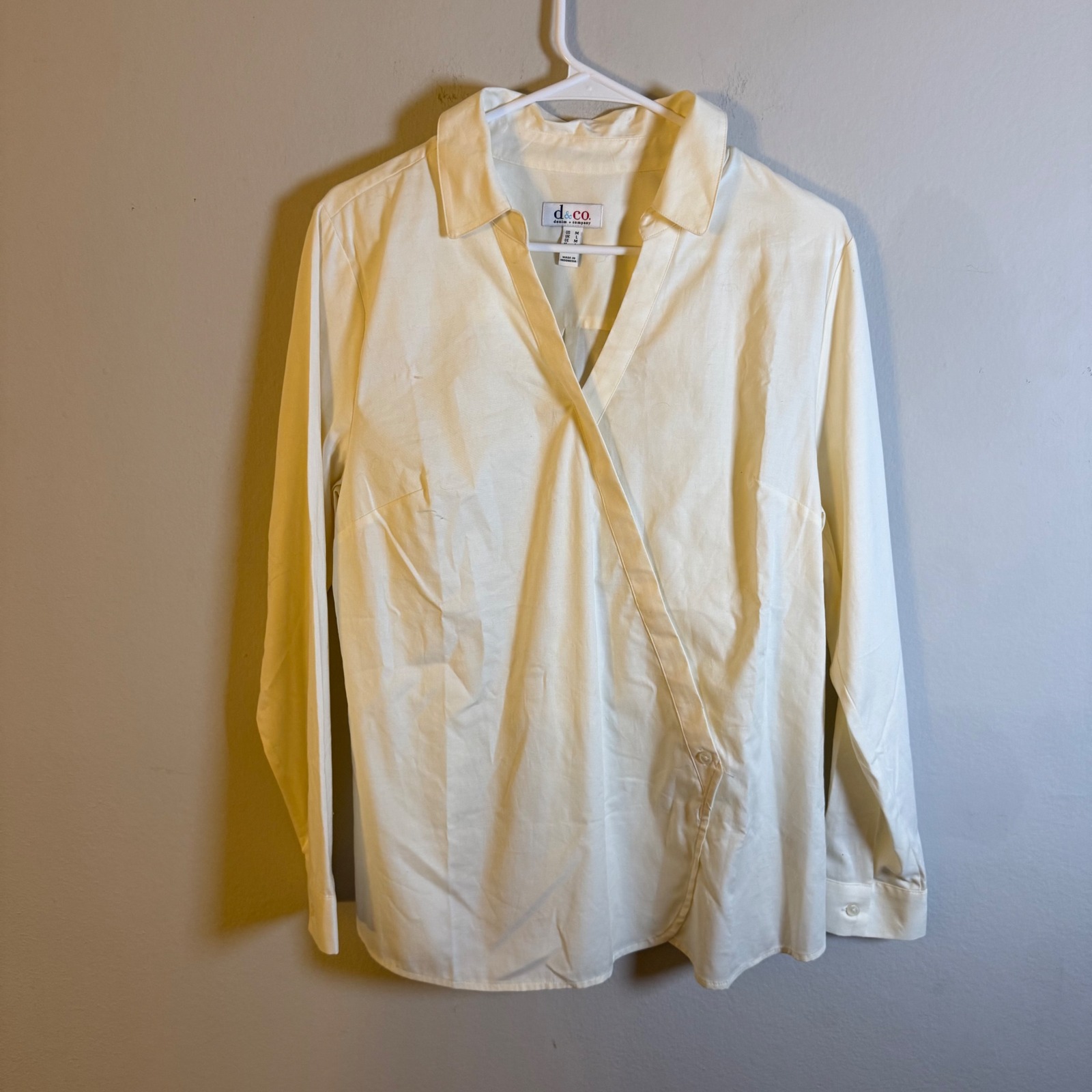 Denim & Company Womens Cream Wrap V-Neck Long Sleeve Blouse Top Size Medium